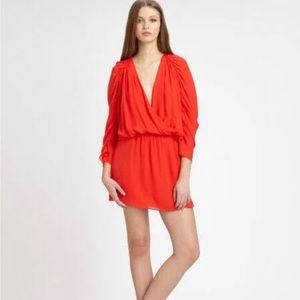 Parker NY ruched red sleeve mini-dress